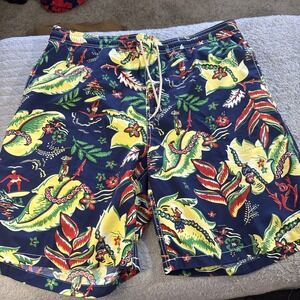 Mens Size XL American Living Swim Trunks Hawaiian Blue Yellow‎ Red